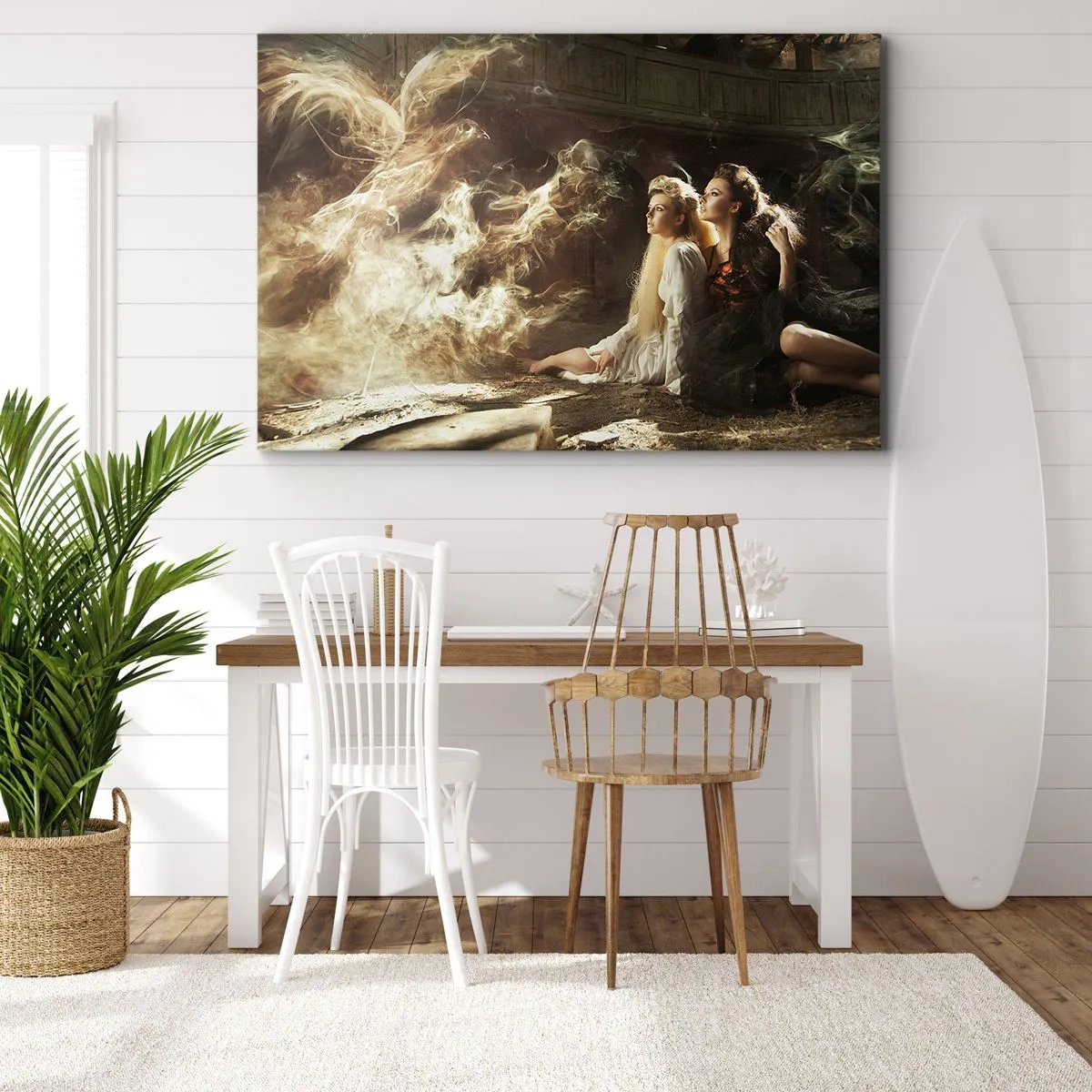 Bild auf Leinwand - Leinwandbild - Zwei Frauen in einer magischen Umgebung mit ätherischen Lichteffekten. - 100x70cm - Und es gab Poesie - Moderne Wanddekoration für Wohnzimmer und Schlafzimmer ARTTOR