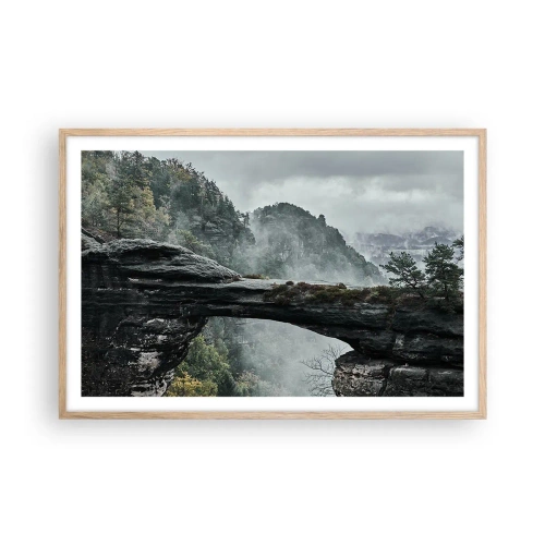 Poster in einem Rahmen aus heller Eiche - Abenteuer beginnt gleich - 91x61 cm