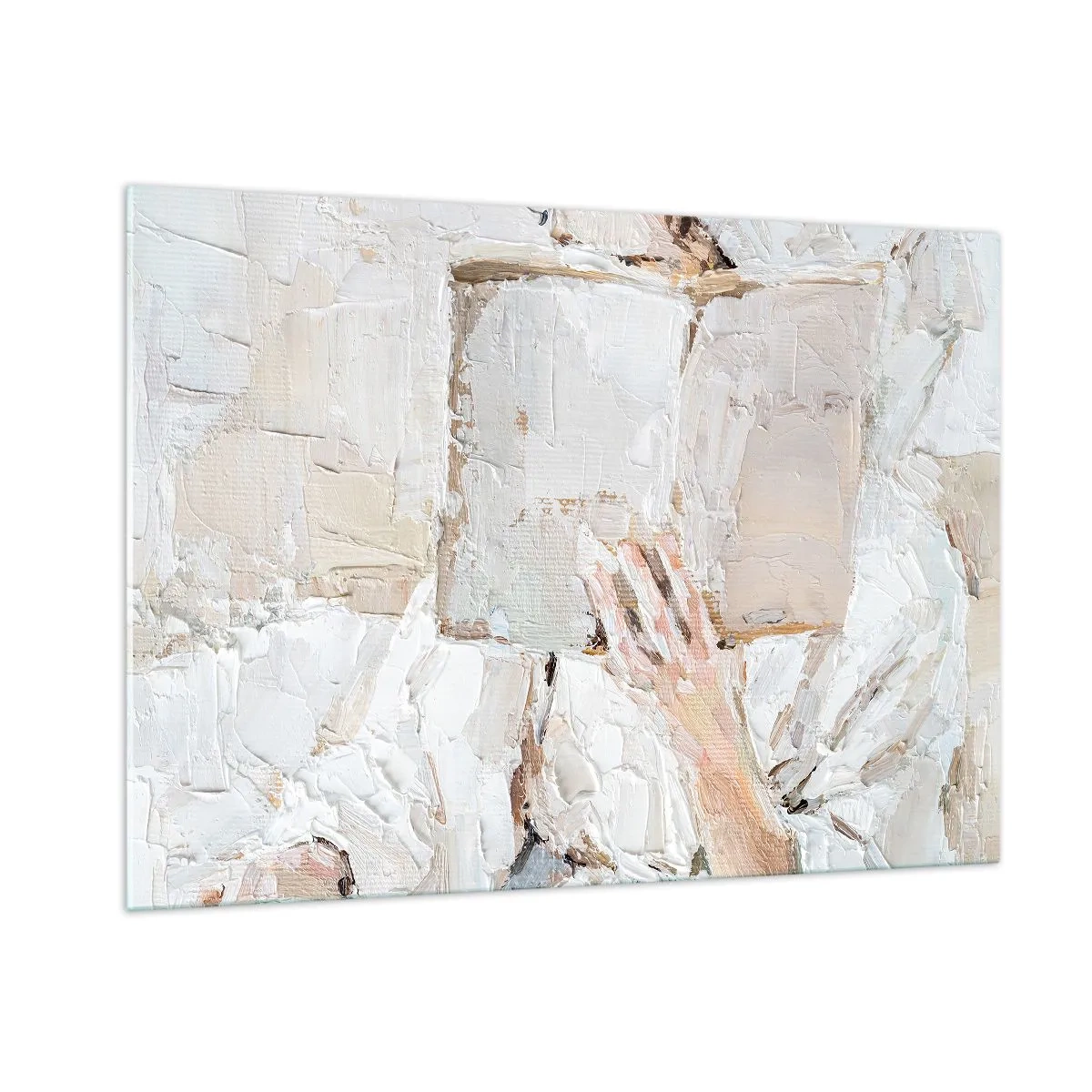 Glasbild - Bild auf glas - Eine Person, die in die Lektüre eines Buches vertieft ist, vor einem hellen, impressionistischen Hintergrund - 100x70cm - In einer anderen Welt - Moderne Wanddekoration für Wohnzimmer und Schlafzimmer ARTTOR