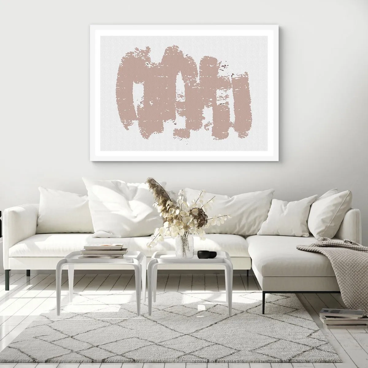 Poster in einem weißen Rahmen - Abstraktion in zartem Rosa - 50x40 cm