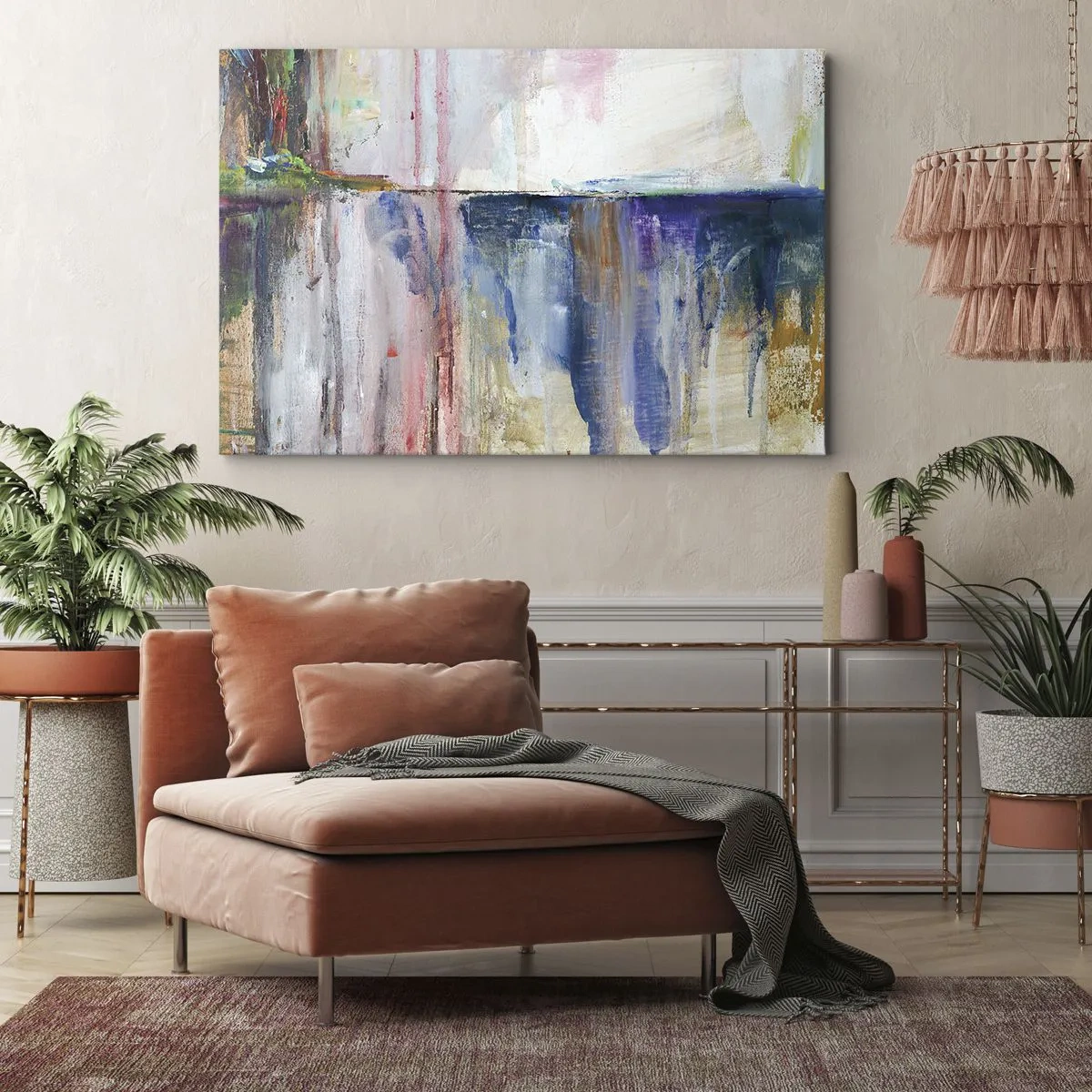 Bild auf Leinwand - Leinwandbild - Eine abstrakte Farbkomposition mit Reflexionseffekt auf der Leinwand. - 100x70cm - Bunte Eindrücke und Assoziationen - Moderne Wanddekoration für Wohnzimmer und Schlafzimmer ARTTOR