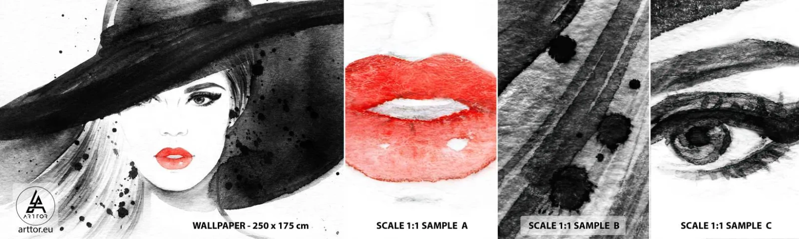 Fototapetenmuster Standard Eco - Frau in schwarz - Frau, Das Gesicht einer Frau, Porträt einer Frau - 100x30 cm