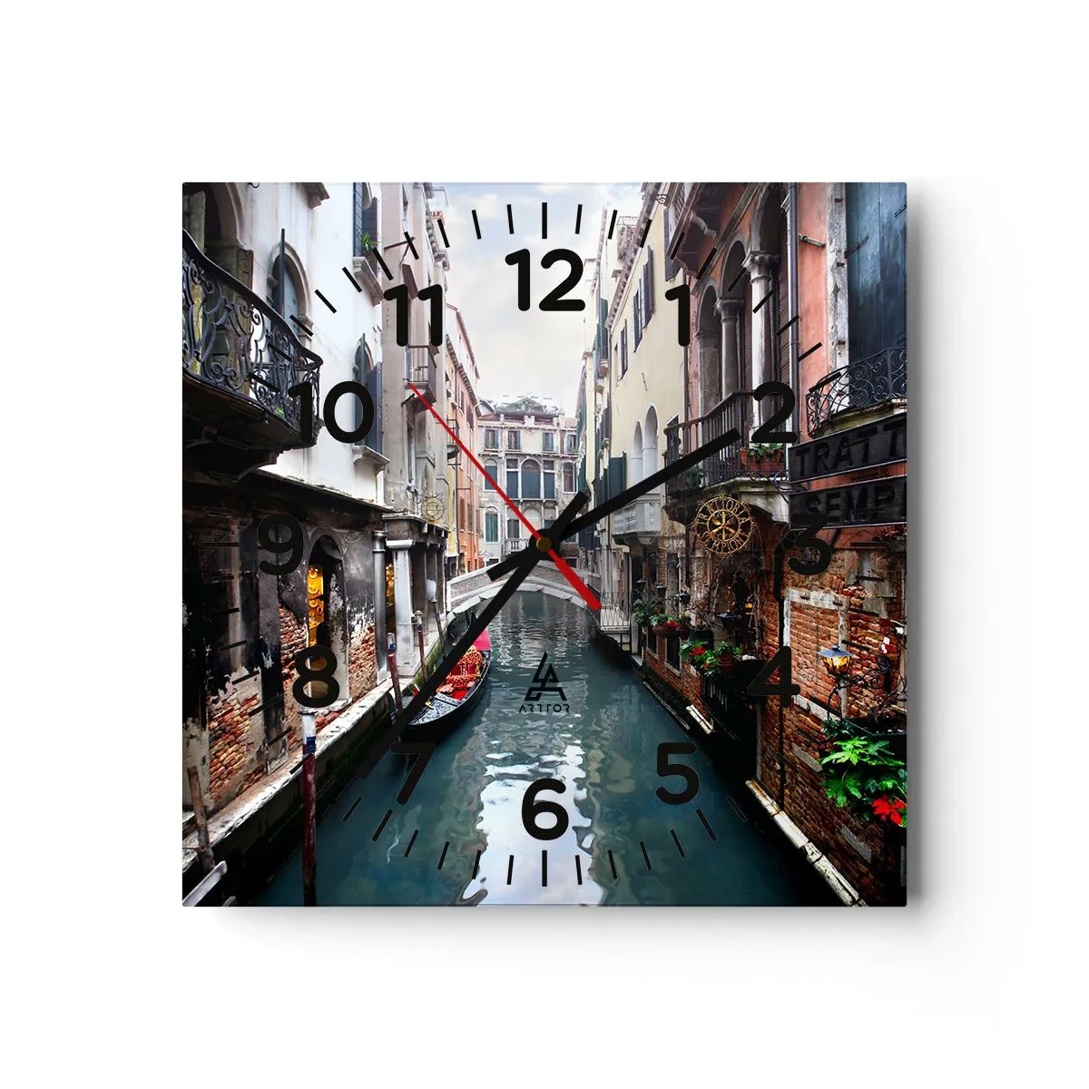 Wanduhr - Glasuhr - Venezianische Landschaft mit Gondel und Brücke - 40x40 cm