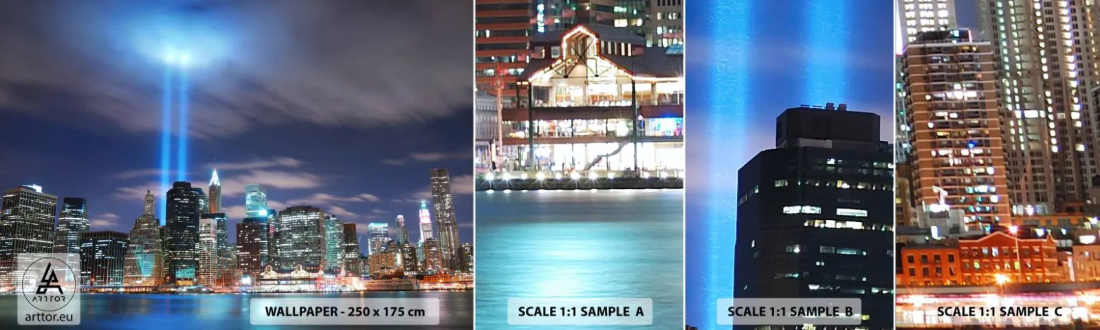 Fototapetenmuster Standard Eco - Erreiche den Himmel mit dem Licht - Stadt, New York, Die Architektur - 100x30 cm