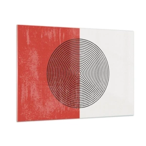 Glasbild - Bild auf glas - Geometrisches Muster mit einem Kreis auf rot-weißem Hintergrund - 100x70cm - Auf den Punkt gebracht - Moderne Wanddekoration für Wohnzimmer und Schlafzimmer ARTTOR