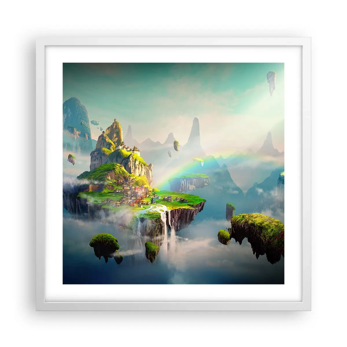 Poster in einem weißen Rahmen - Mitten am Himmel - glückliche Inseln - 50x50 cm