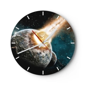 Wanduhr - Glasuhr - Erde und Meteorit in kosmischer Explosion - 30x30cm - Holocaust oder Geburt? - Moderne Wanddekoration für Wohnzimmer, Küche und Schlafzimmer ARTTOR