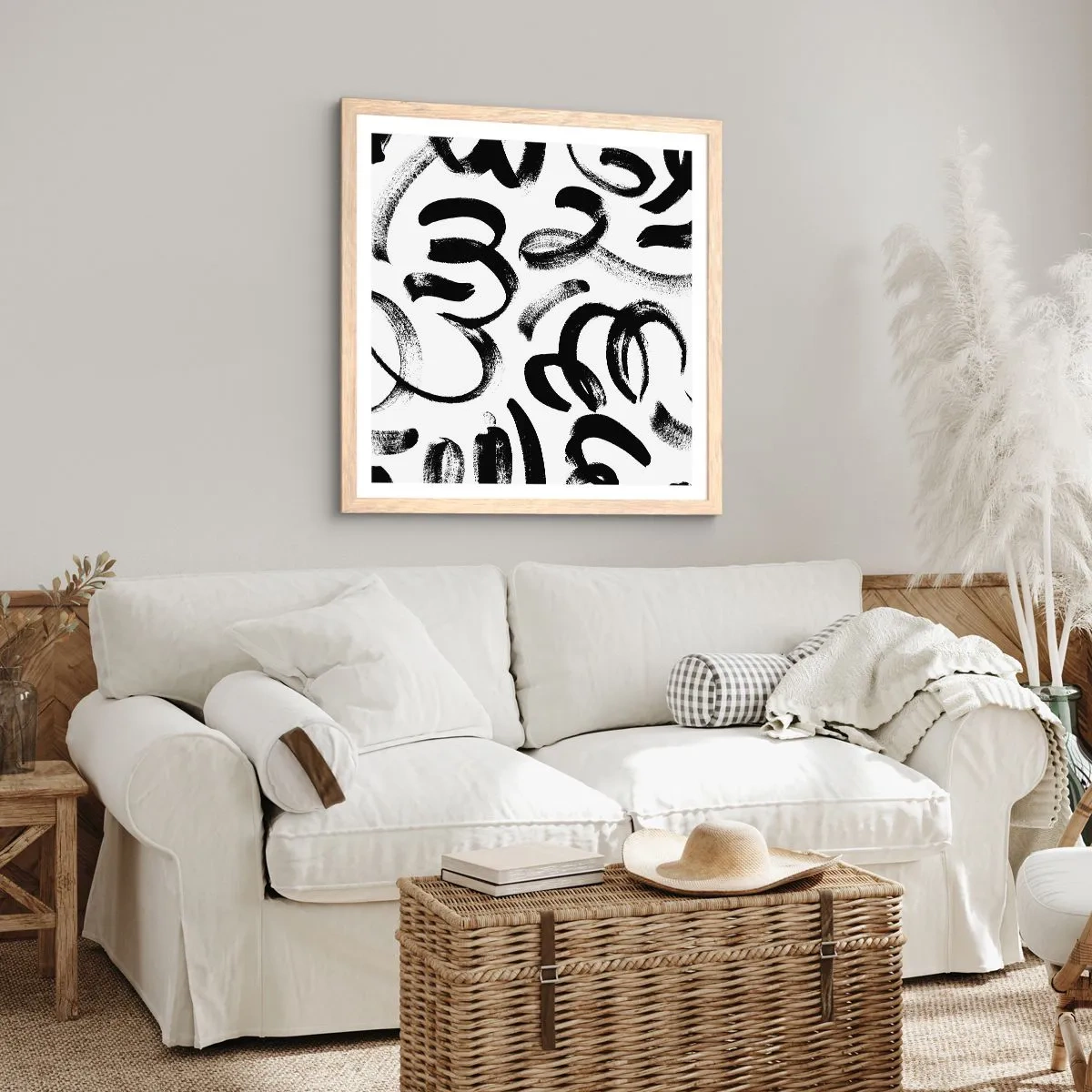 Poster in einem Rahmen aus heller Eiche - Schwarz auf Weiß - 30x30 cm