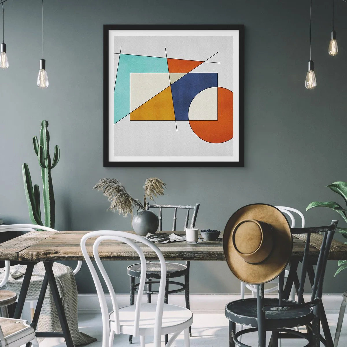 Poster in einem schwarzem Rahmen - Abstraktion: modernistisches Spiel - 30x30 cm