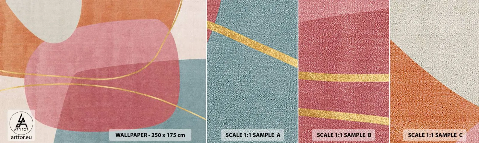 Fototapetenmuster Standard Eco - Pastellkomposition mit Goldfaden - Abstraktion, Minimalismus, Formen - 100x30 cm