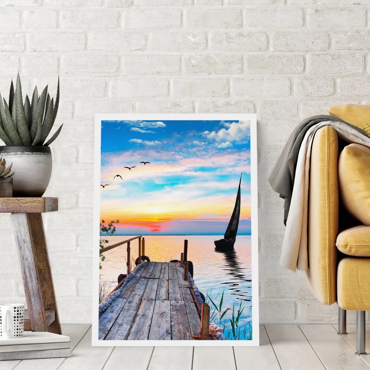 Poster - Pier am See bei Sonnenuntergang - 50x70cm - Guten Abend - Moderne Wanddekoration für Wohnzimmer und Schlafzimmer ARTTOR