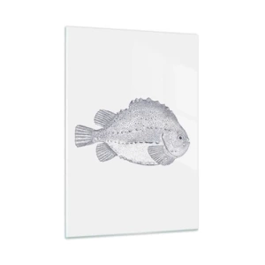 Glasbild - Bild auf glas - Detaillierte Gravur eines Fisches auf weißem Hintergrund im Naturstil - 50x70cm - Für das Album des Naturforschers - Moderne Wanddekoration für Wohnzimmer und Schlafzimmer ARTTOR