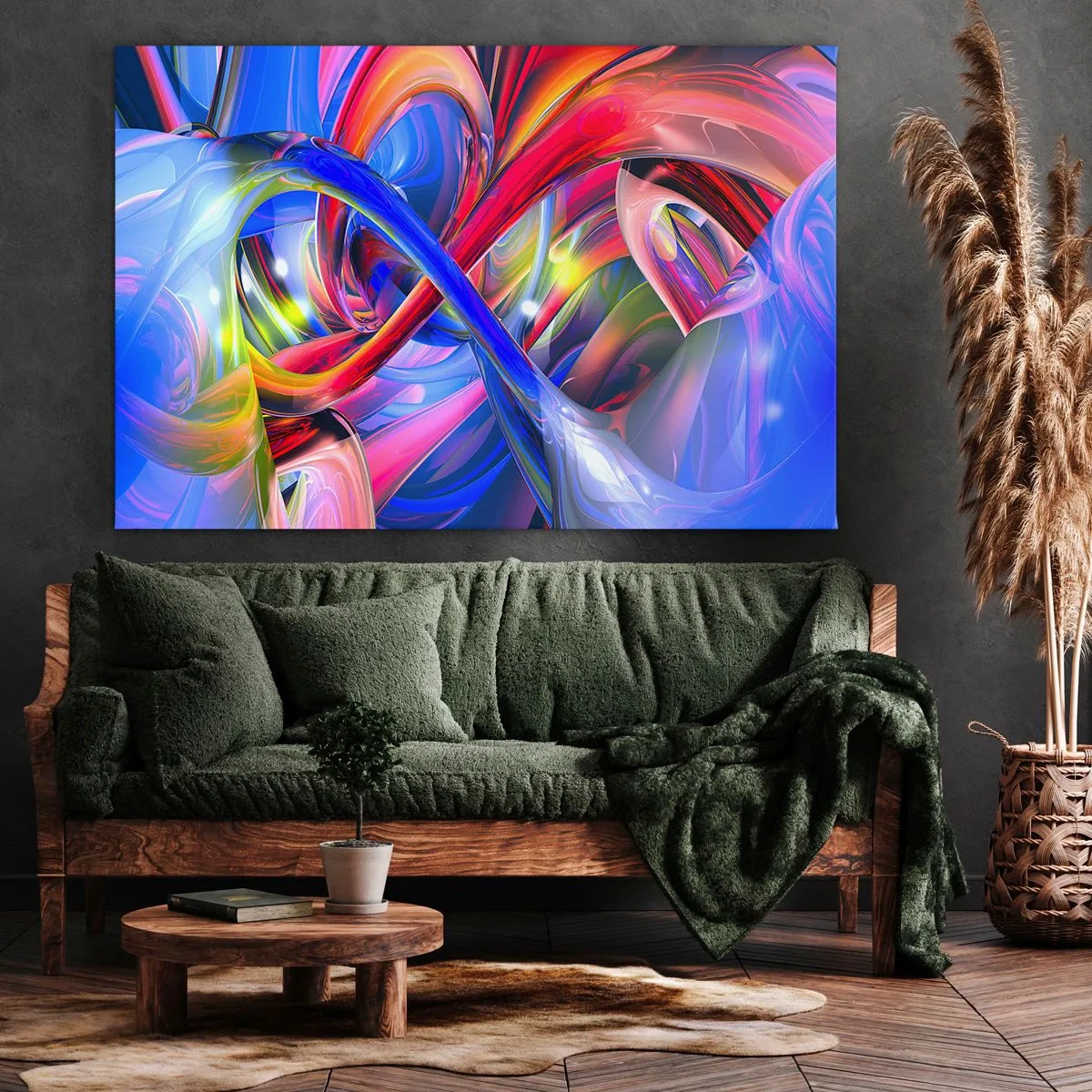 Bild auf Leinwand - Leinwandbild - Abstrakte, farbenfrohe geometrische Kompositionen in dynamischen Formen - 70x50cm - Ein Tanz der Farben - Moderne Wanddekoration für Wohnzimmer und Schlafzimmer ARTTOR