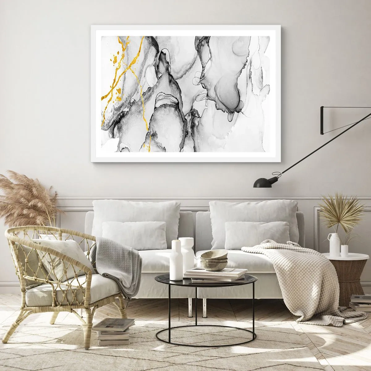 Poster in einem weißen Rahmen - Komposition mit Goldmotiv - 50x40 cm