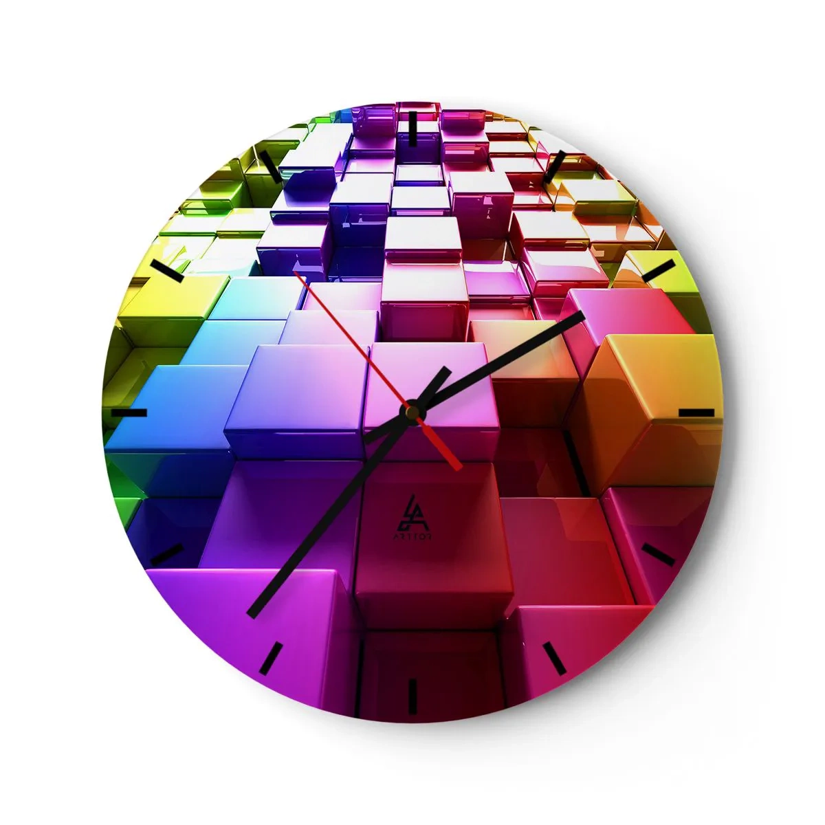 Wanduhr - Glasuhr - Bunte Würfel in geometrischer Komposition - 30x30cm - Op-Art gemeinsam im Team - Moderne Wanddekoration für Wohnzimmer, Küche und Schlafzimmer ARTTOR