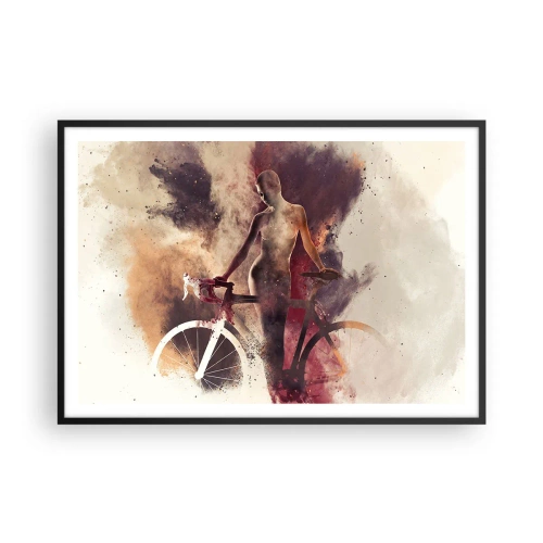 Poster in einem schwarzem Rahmen - Abstrakte Silhouette mit einem Fahrrad im künstlerischen Stil - 100x70cm - Eine Fahrradseele in Marmorformen - Moderne Wanddekoration für Wohnzimmer und Schlafzimmer ARTTOR