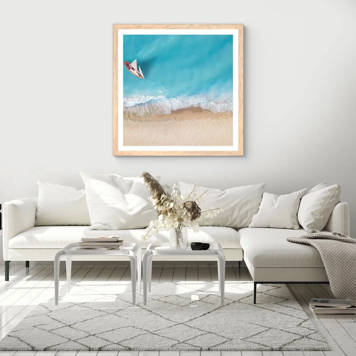 Poster in einem Rahmen aus heller Eiche - An der Grenze von Blau und Gold - 50x50 cm