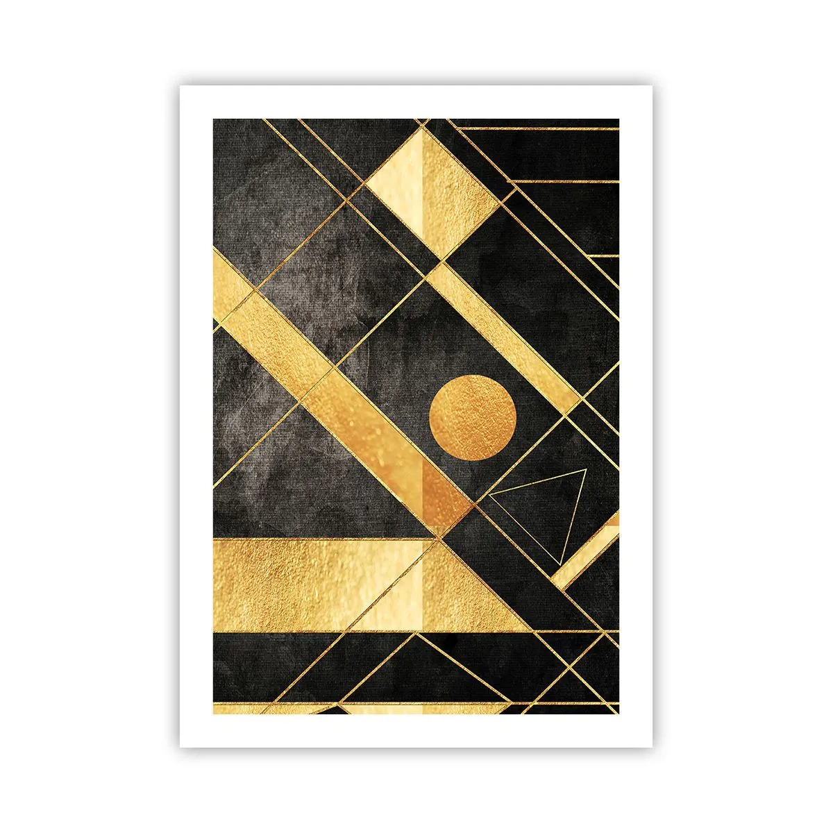 Poster - Goldene geometrische Muster auf schwarzem Hintergrund - 50x70cm - Die Sonne der Wüste - Moderne Wanddekoration für Wohnzimmer und Schlafzimmer ARTTOR