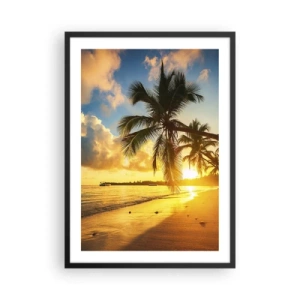 Poster in einem schwarzem Rahmen - Tropischer Strand bei Sonnenuntergang mit Palmen - 50x70cm - Karibischer Traum - Moderne Wanddekoration für Wohnzimmer und Schlafzimmer ARTTOR