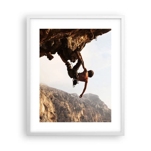 Poster in einem weißen Rahmen - Die Welt ist in einer Hand auf einem Felsblock geschrumpft - 40x50 cm