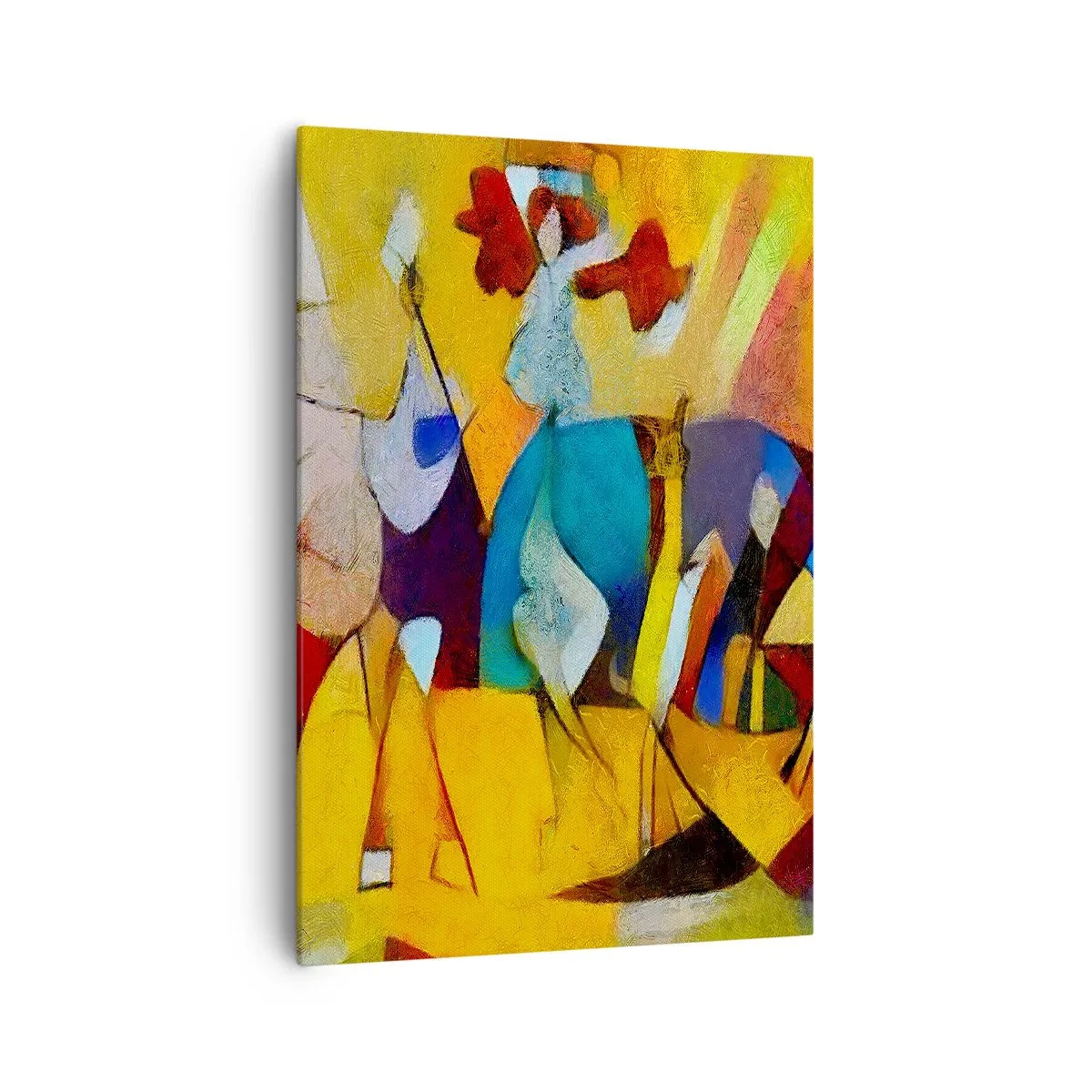 Bild auf Leinwand - Leinwandbild - Eine farbenfrohe Abstraktion, die Figuren in geometrischer Form darstellt - 70x100cm - Sonne - Leben - Freude - Moderne Wanddekoration für Wohnzimmer und Schlafzimmer ARTTOR