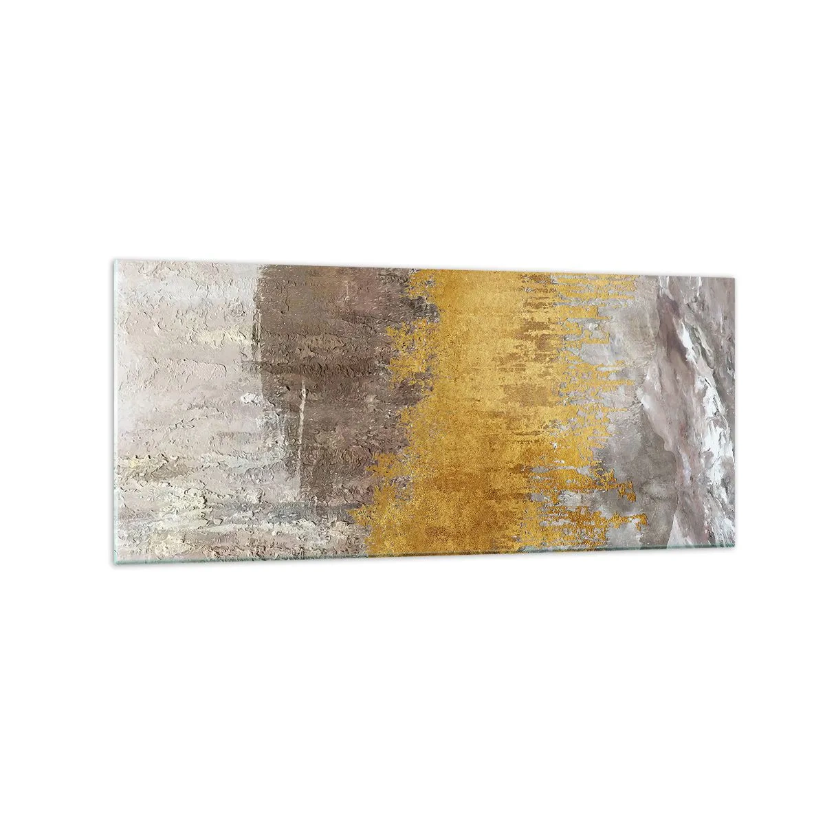 Glasbild - Bild auf glas - Abstraktes Muster in Gold und Beige - 120x50cm - Goldene Explosion - Moderne Wanddekoration für Wohnzimmer und Schlafzimmer ARTTOR