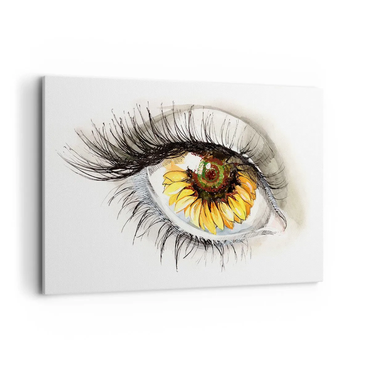 Bild auf Leinwand - Leinwandbild - Künstlerisches Auge mit sonnenblumenförmiger Iris - 120x80cm - Ein Look so heiß wie der Sommer - Moderne Wanddekoration für Wohnzimmer und Schlafzimmer ARTTOR