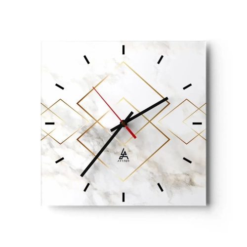 Wanduhr - Glasuhr - Minimalistische goldene Rauten auf Marmorhintergrund - 30x30cm - Ein Blick in die Unendlichkeit - Moderne Wanddekoration für Wohnzimmer und Schlafzimmer ARTTOR