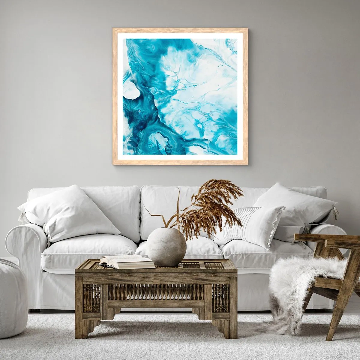 Poster in einem Rahmen aus heller Eiche - Blaues Konzert - 60x60 cm