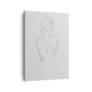 Bild auf Leinwand - Leinwandbild - Eine Konturlinie, die eine weibliche Silhouette vor einem hellen Hintergrund zeigt - 50x70cm - Körpermusik - Moderne Wanddekoration für Wohnzimmer und Schlafzimmer ARTTOR