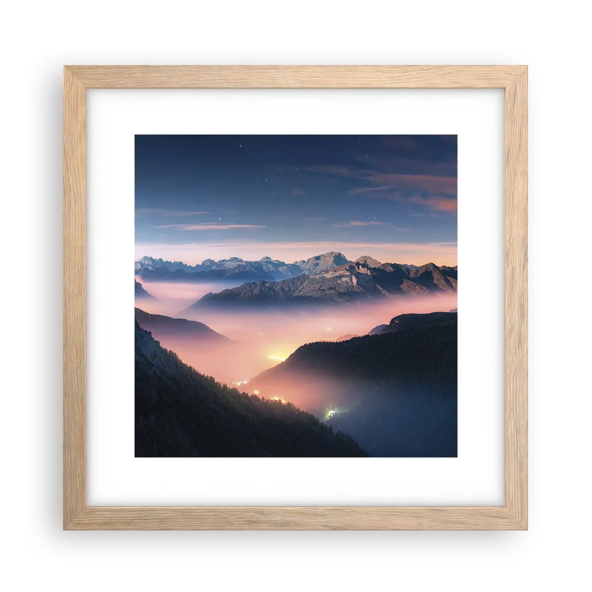 Poster in einem Rahmen aus heller Eiche - Licht in den Tälern - 30x30 cm