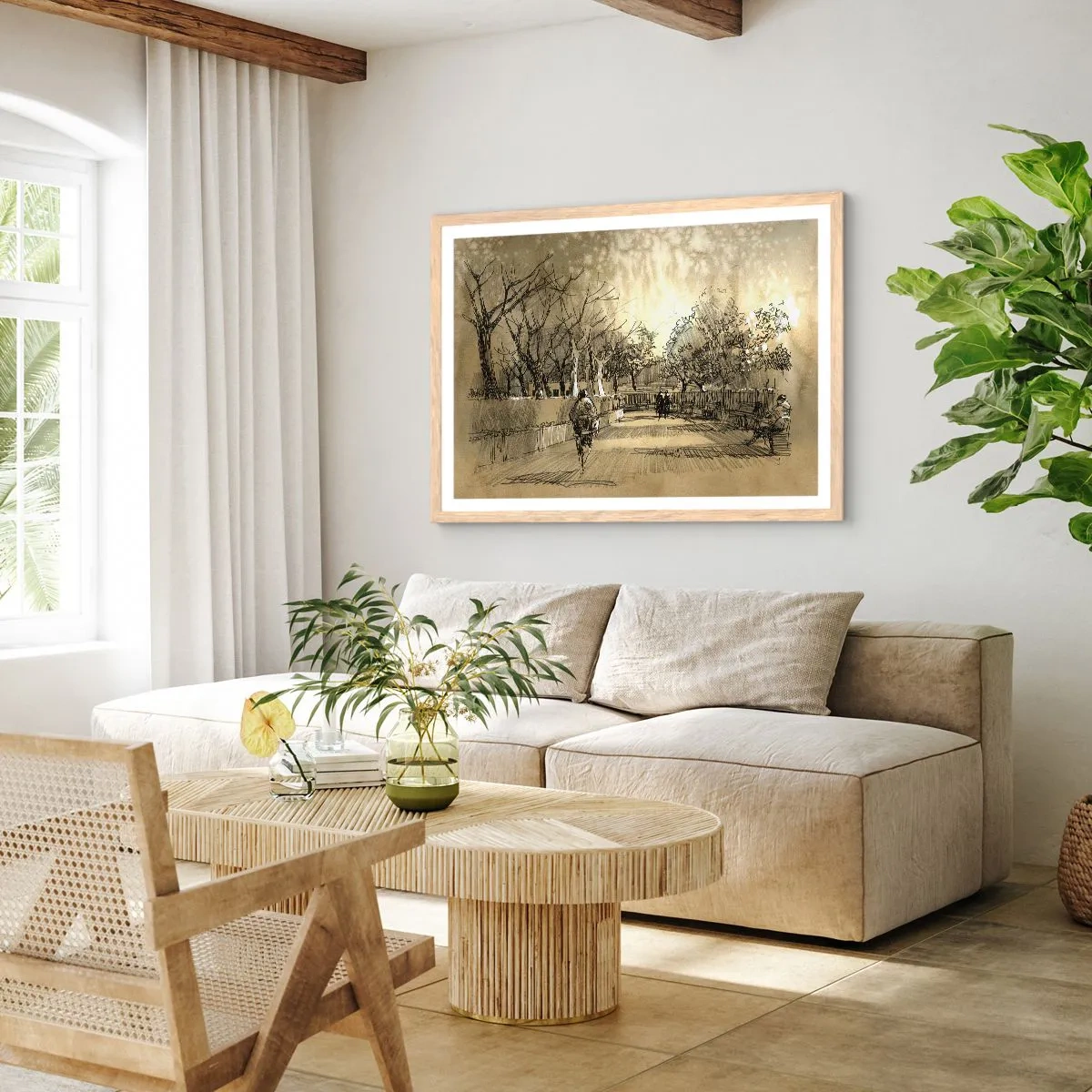 Poster in einem Rahmen aus heller Eiche - Ein Moment mit einer Feder angehalten - 91x61 cm