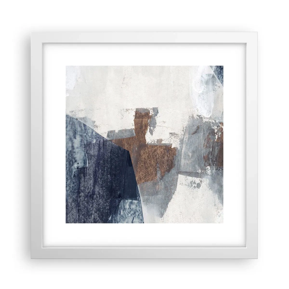 Poster in einem weißen Rahmen - Blaue und braune Formen - 30x30 cm