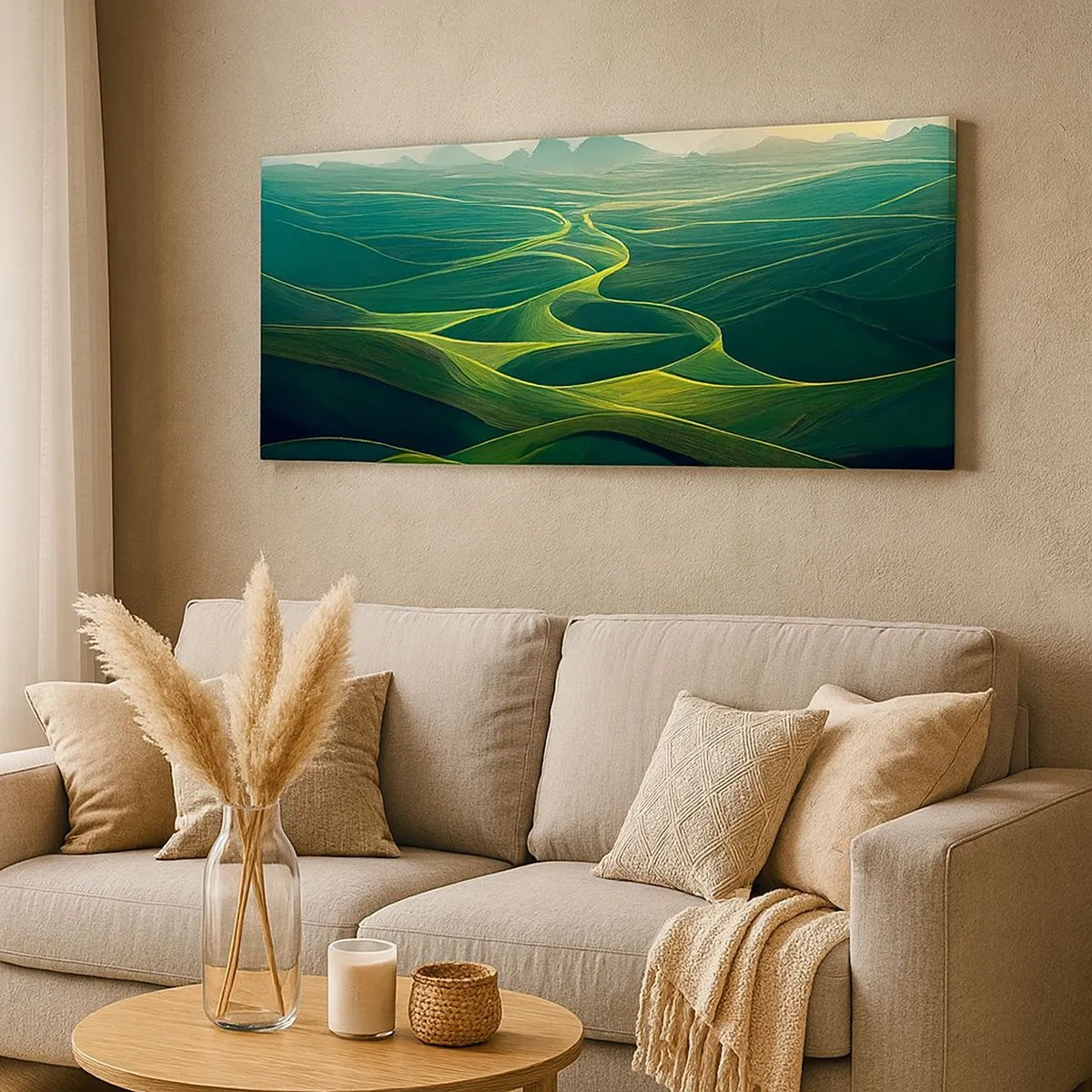 Bild auf Leinwand - Leinwandbild - In den grünen Tälern - 100x40 cm