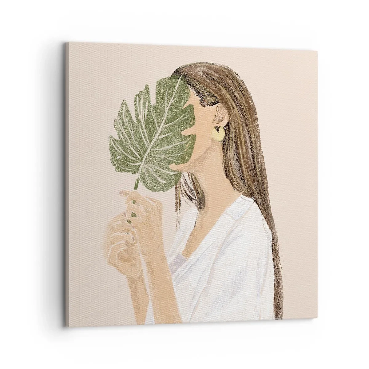 Bild auf Leinwand - Leinwandbild - Geheimnisvolles Porträt mit Fächer - 60x60 cm