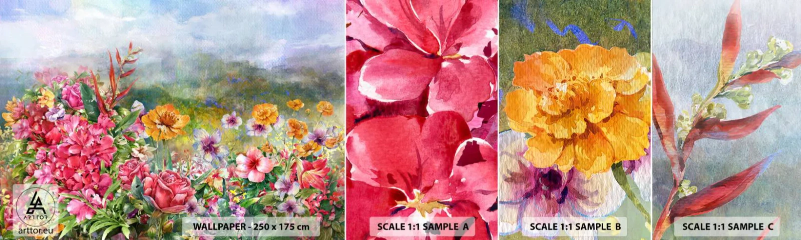 Fototapeten Muster Selbstklebend Deluxe Sticker - Ein Garten, der verrückt geworden ist - Blumen, Garten, Natur - 100x30 cm