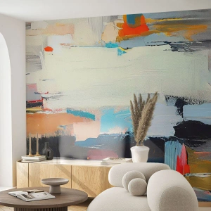 Fototapete Standard Eco - Farbenfrohe Abstraktion mit dynamischen Pinselstrichen - 100x70cm - Gibt es eine Methode? - Moderne Wanddekoration für Wohnzimmer und Schlafzimmer ARTTOR