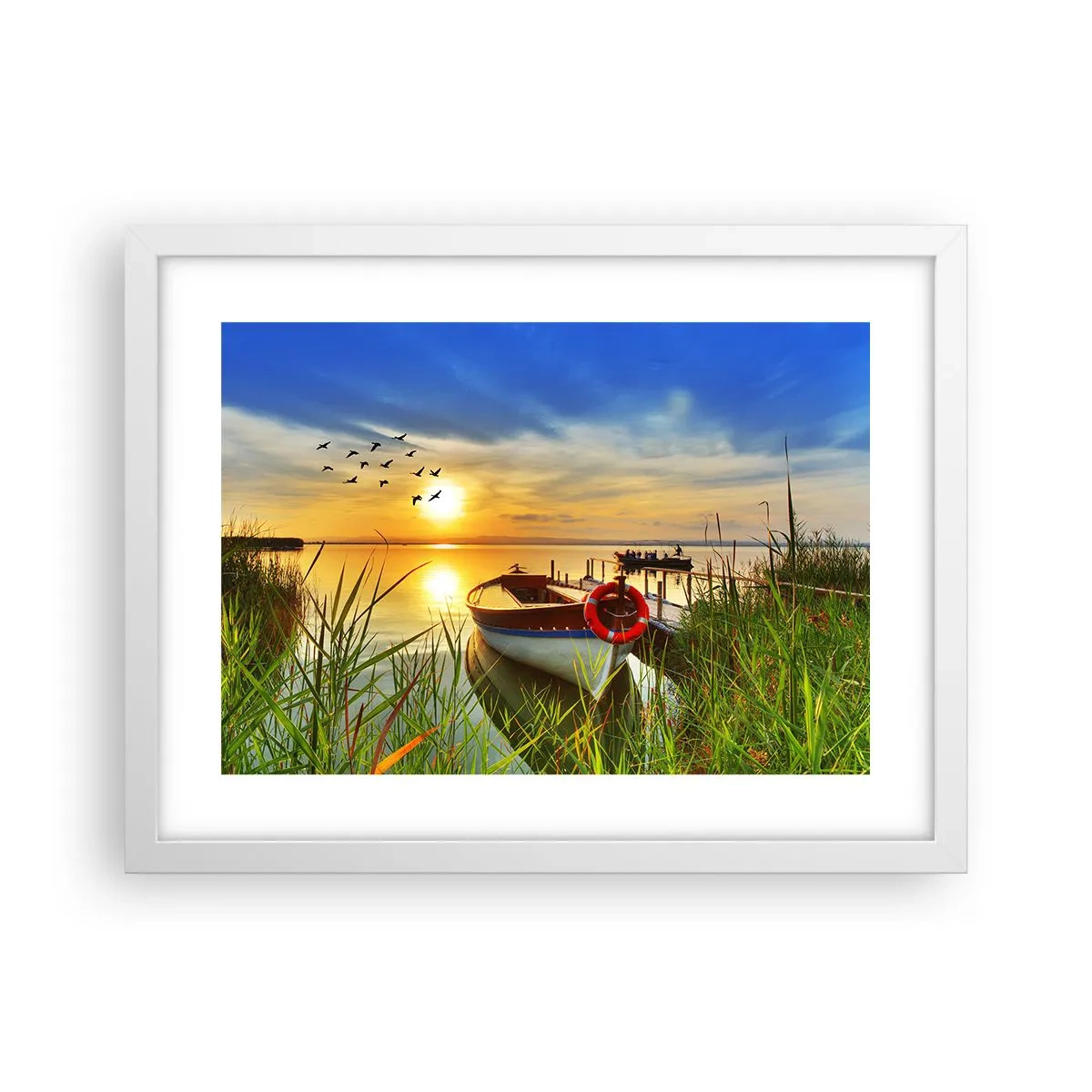 Poster in einem weißen Rahmen - Die Kormorane fliegen schon weg - 40x30 cm