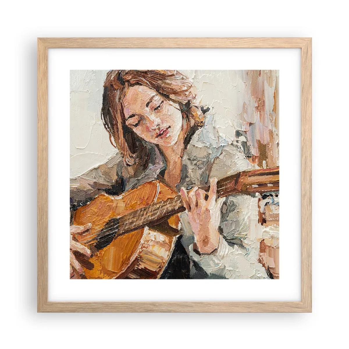 Poster in einem Rahmen aus heller Eiche - Konzert für Gitarre und Mädchenherz - 40x40 cm