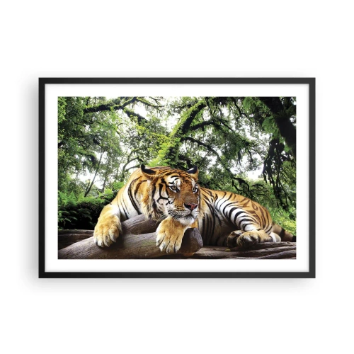 Poster in einem schwarzem Rahmen - Ein Tiger ruht in einem tropischen Wald - 70x50cm - Hochachtungsvoll - Moderne Wanddekoration für Wohnzimmer und Schlafzimmer ARTTOR