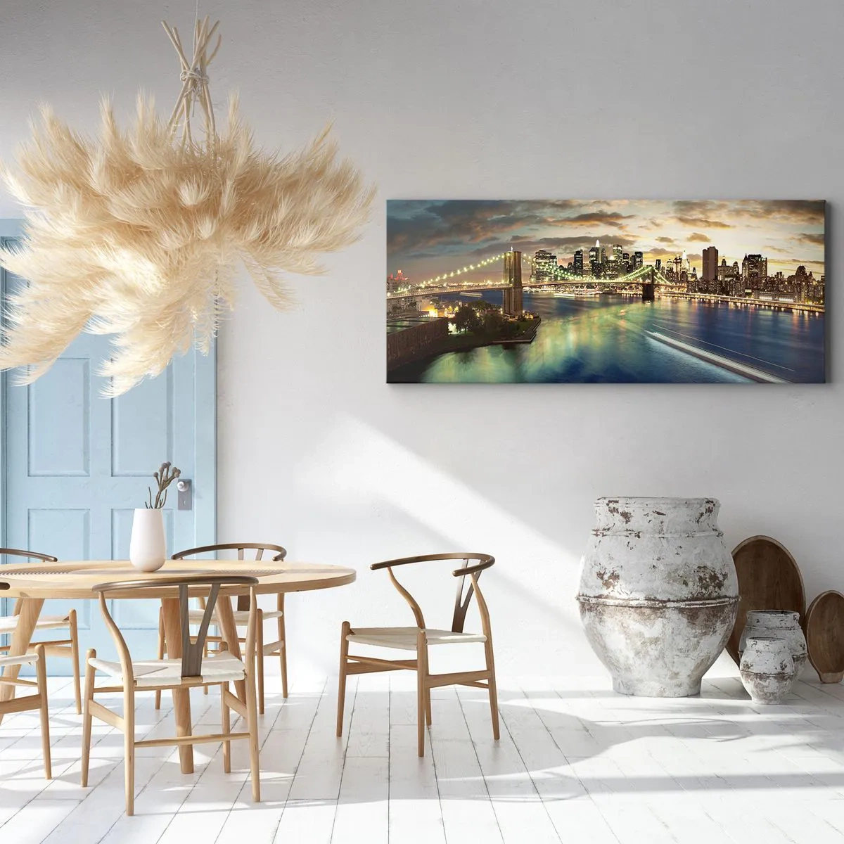 Bild auf Leinwand - Leinwandbild - Ein heller Abend über Manhattan - 90x30 cm