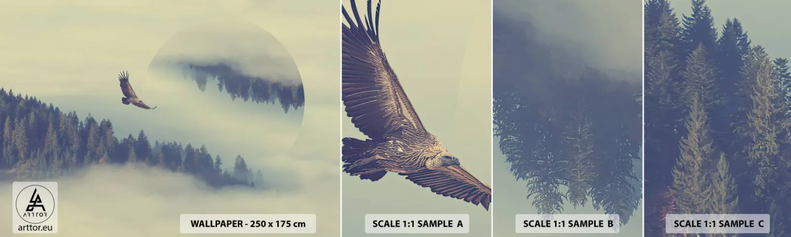 Fototapeten Muster Selbstklebend Deluxe Sticker - Ich habe den Schatten eines Adlers gesehen - Adler, Vogel, Wald - 100x30 cm