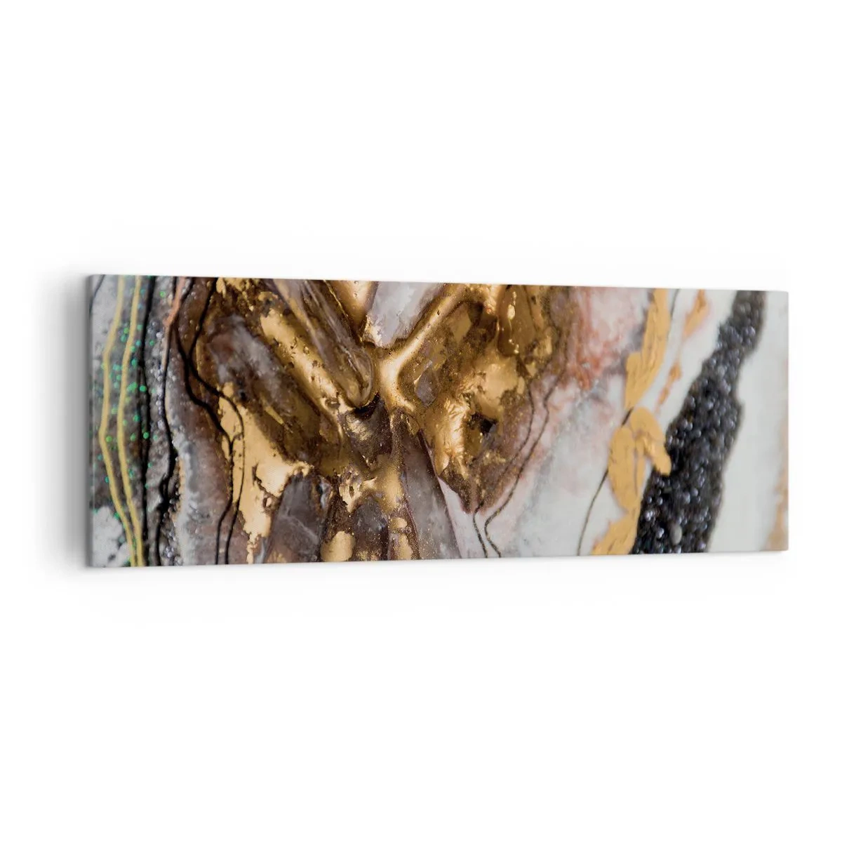 Bild auf Leinwand - Leinwandbild - Abstrakte Komposition mit Elementen aus Gold und Kristallen - 140x50cm - Das Element der Erde - Moderne Wanddekoration für Wohnzimmer und Schlafzimmer ARTTOR
