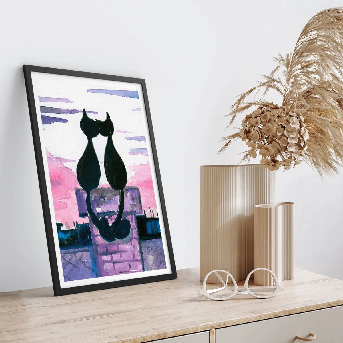 Poster in einem schwarzem Rahmen - Rendez-vous unter dem Mond - 40x50 cm