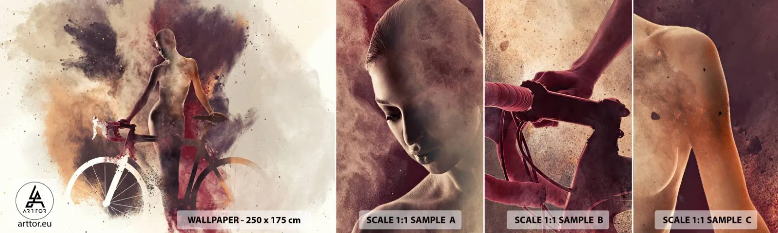 Fototapetenmuster Standard Eco - Eine Fahrradseele in Marmorformen - Abstraktion, Frau, Fahrrad - 100x30 cm