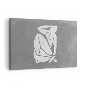 Bild auf Leinwand - Leinwandbild - Eine minimalistische Silhouettenzeichnung auf grauem Hintergrund - 100x70cm - In Gedanken versunken - Moderne Wanddekoration für Wohnzimmer und Schlafzimmer ARTTOR