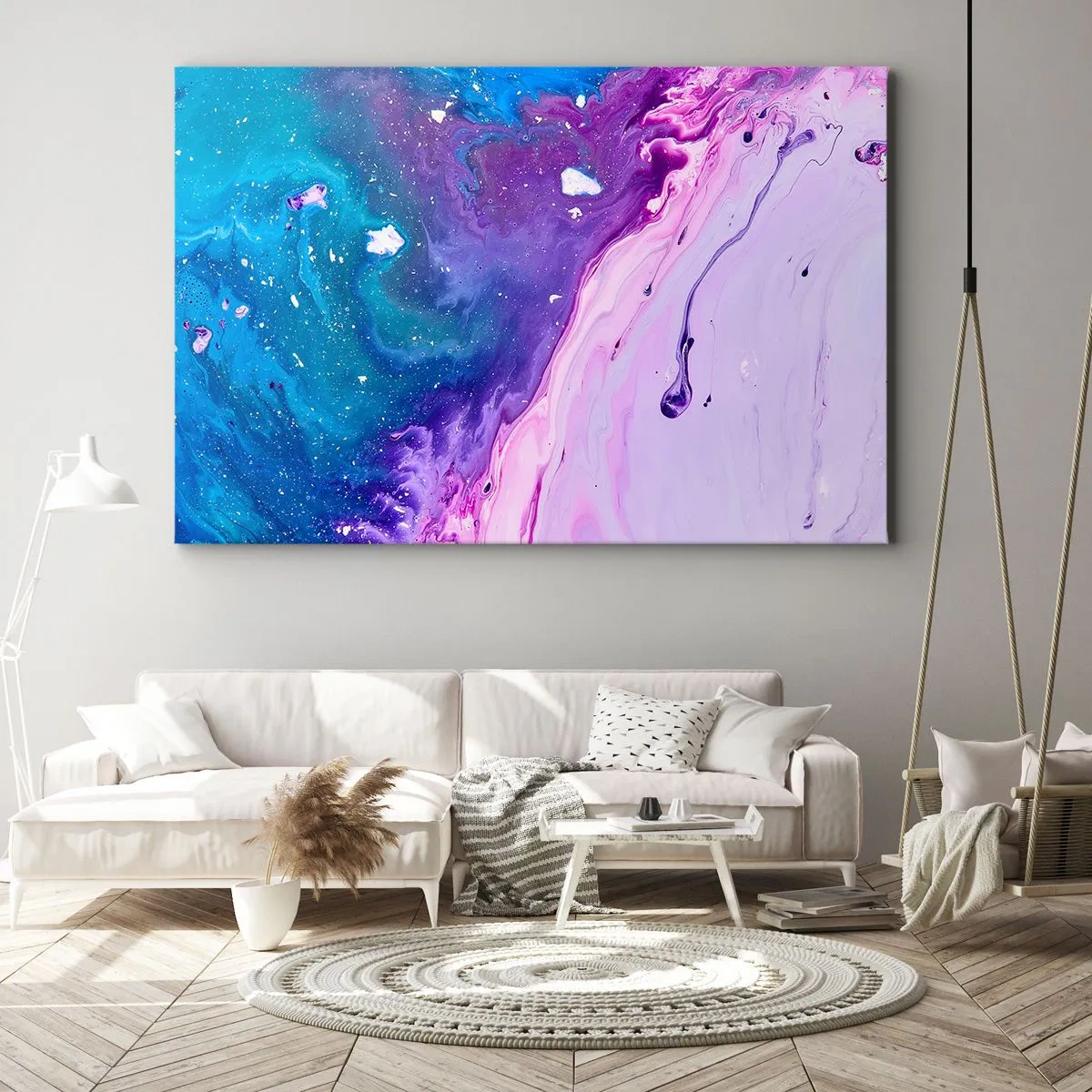 Bild auf Leinwand - Leinwandbild - Abstraktion in Lila- und Türkistönen, inspiriert von Kontrasten - 70x50cm - Yin und Yang - Moderne Wanddekoration für Wohnzimmer und Schlafzimmer ARTTOR