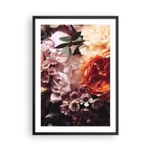 Poster in einem schwarzem Rahmen - Eine Nahaufnahme eines Blumenstraußes in Rosa-, Orange- und Cremetönen. - 50x70cm - Eingehüllt in Schönheit - Moderne Wanddekoration für Wohnzimmer und Schlafzimmer ARTTOR
