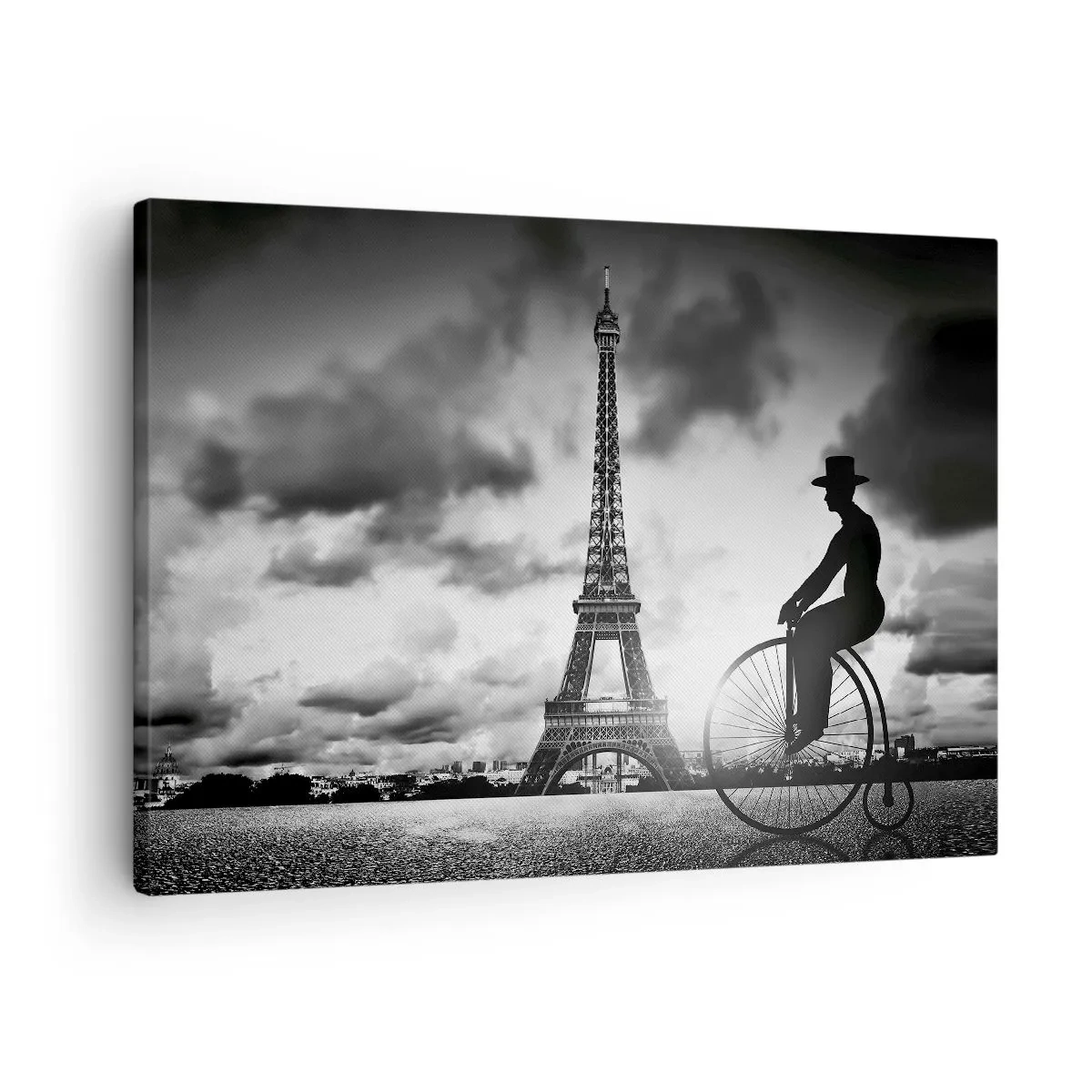 Bild auf Leinwand - Leinwandbild - Schwarz-Weiß-Bild eines Retro-Fahrrads mit dem Eiffelturm im Hintergrund - 70x50cm - Sehnsucht nach Belle Epoque - Moderne Wanddekoration für Wohnzimmer und Schlafzimmer ARTTOR