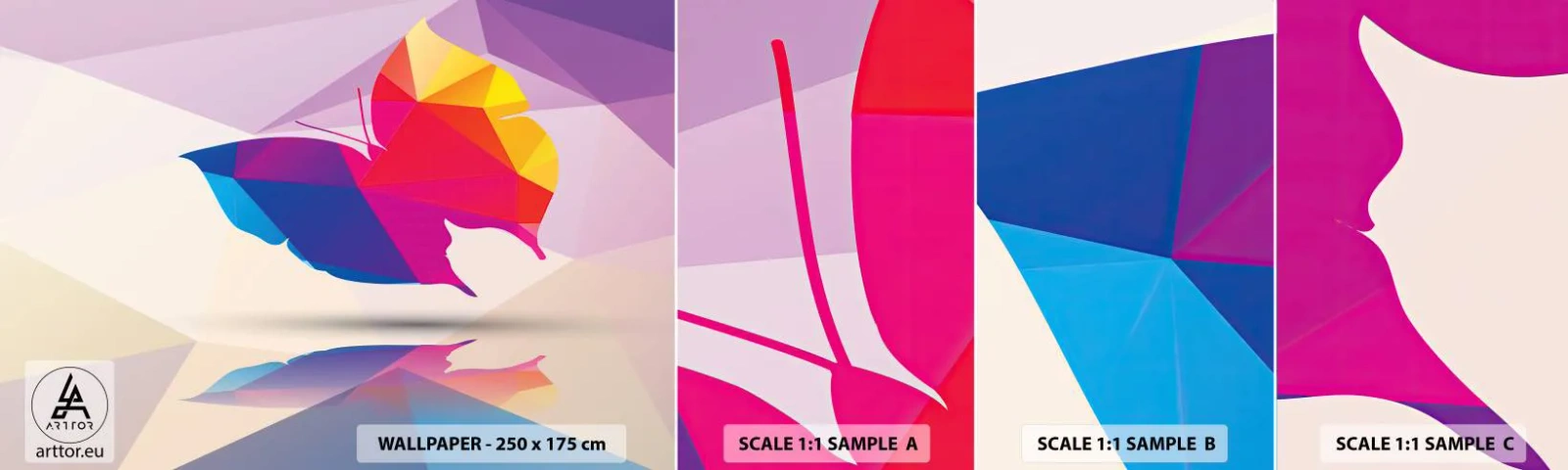 Fototapetenmuster Standard Eco - Regenbogenschmetterling - Insekten, Schmetterling, Geometrische Figur - 100x30 cm